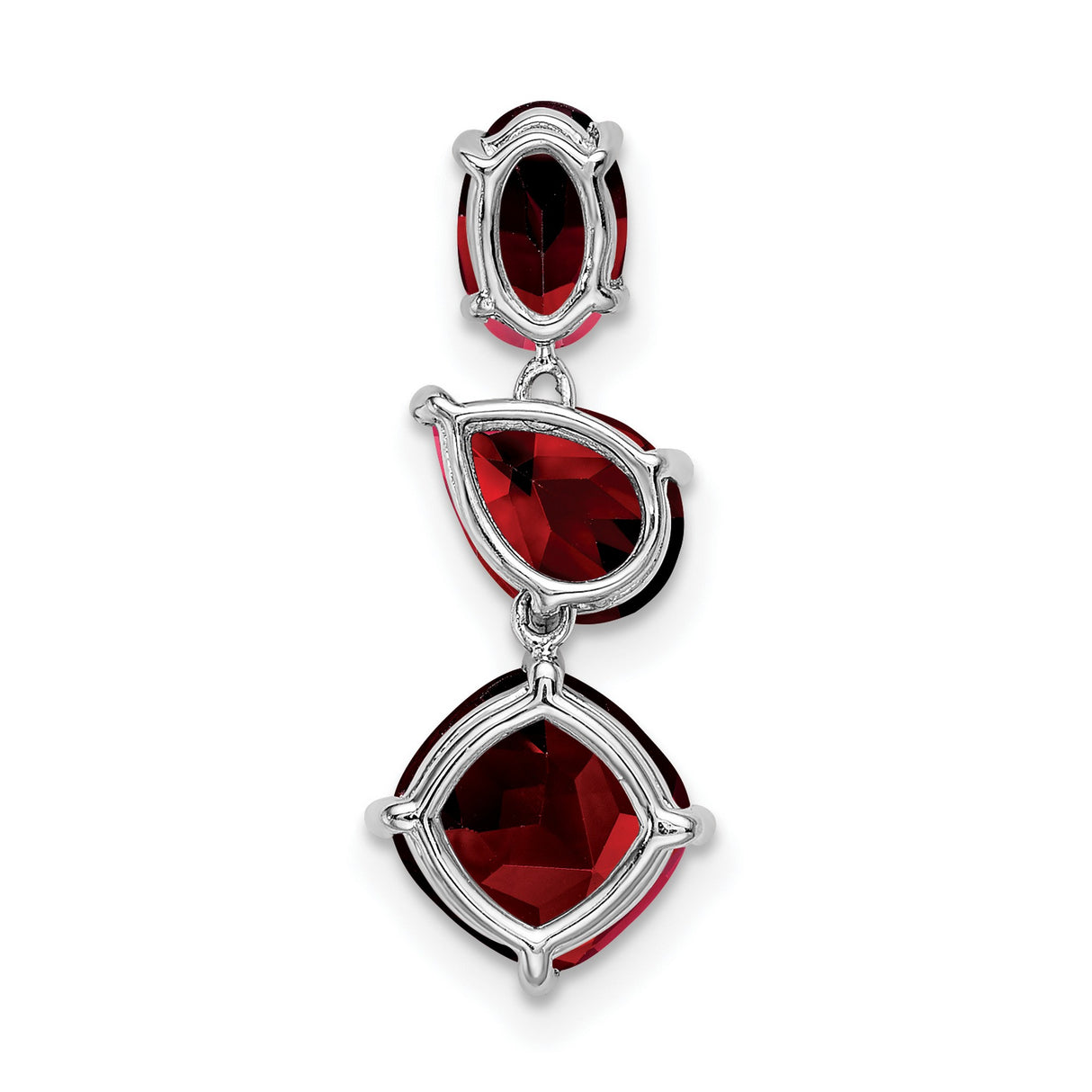 14k White Gold Pendant with Three Garnet Stones in Oval, Pear, and Cushion Cuts