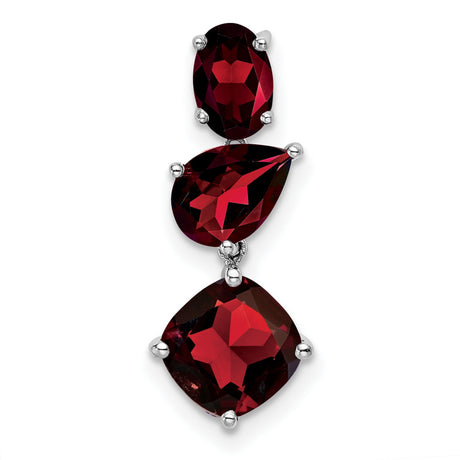 14k White Gold Pendant with Three Garnet Stones in Oval, Pear, and Cushion Cuts