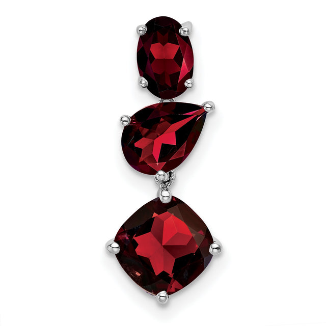 14k White Gold Pendant with Three Garnet Stones in Oval, Pear, and Cushion Cuts