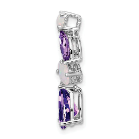 14k White Gold Dangle Earrings with Amethyst and Opal Drops, Pear Marquise Round Cut