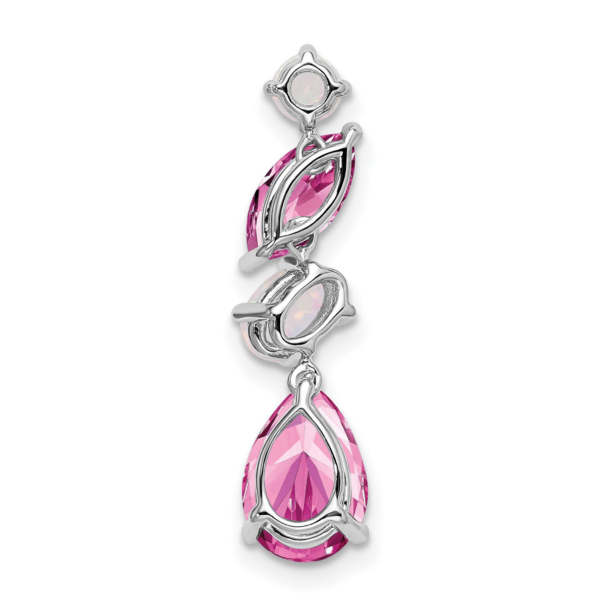 14k White Gold Dangle Earrings with Teardrop Pink Lab Created Sapphires and White Opals