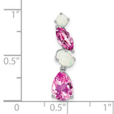 14k White Gold Dangle Earrings with Teardrop Pink Lab Created Sapphires and White Opals