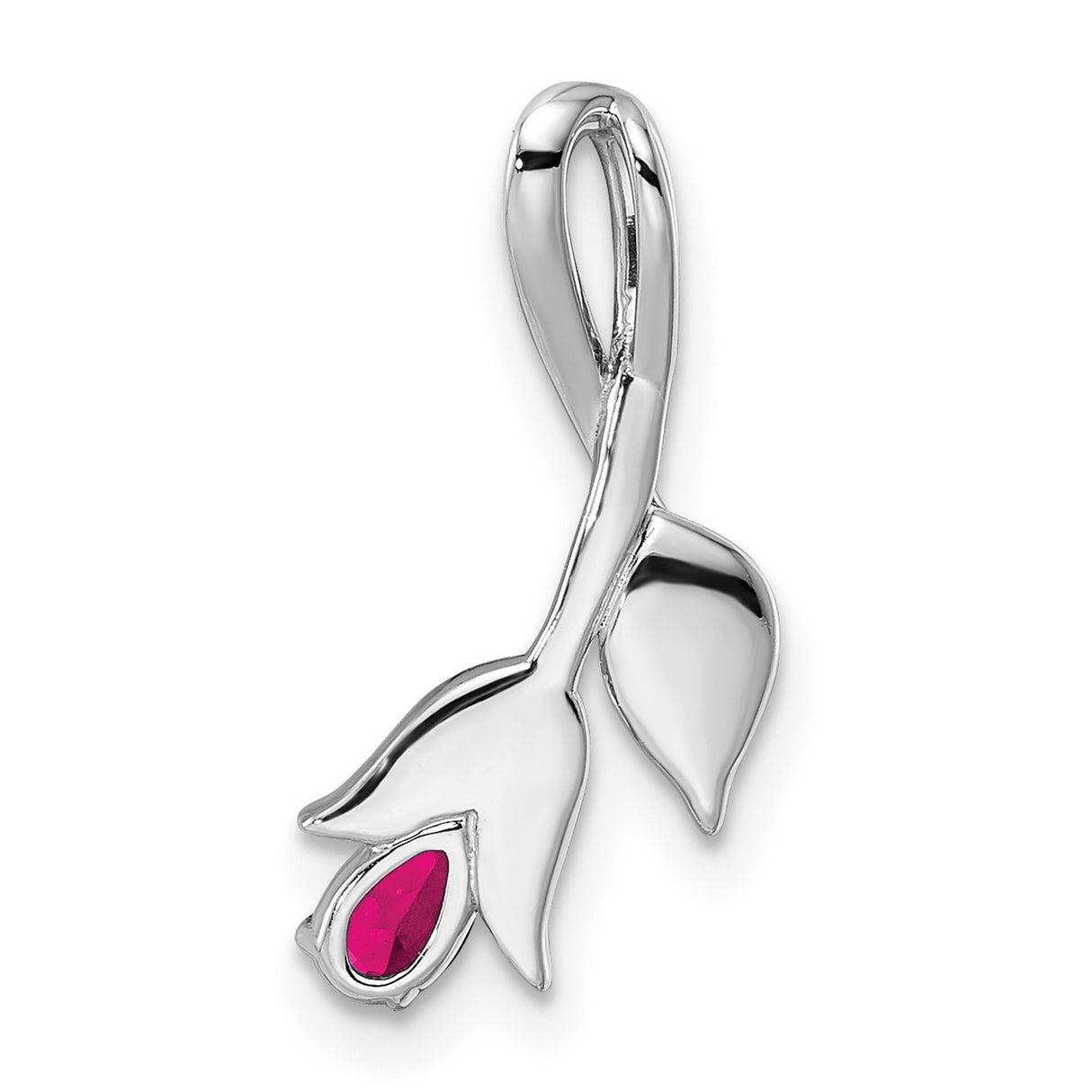 14k White Gold Floral Pendant with Marquise Ruby and Diamond Accents