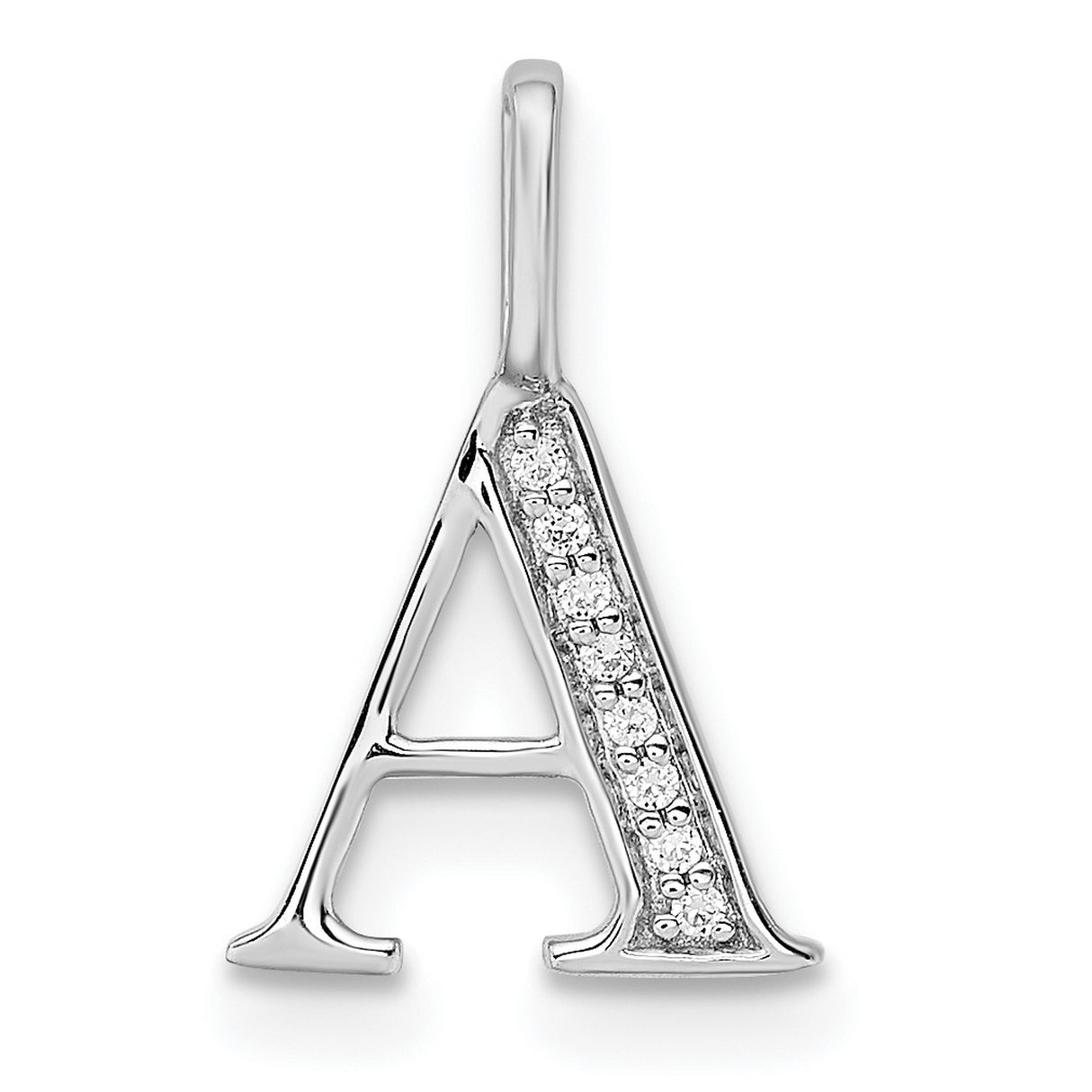 14k White Gold Letter A Pendant with Diamond Accents, Dainty Initial Charm for Women