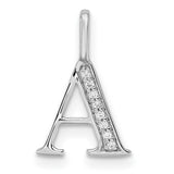 14k White Gold Letter A Pendant with Diamond Accents, Dainty Initial Charm for Women