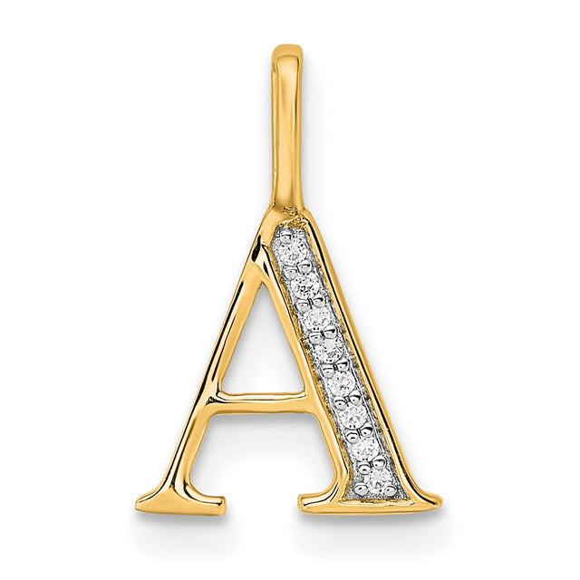 14k Yellow Gold Initial A Pendant with Diamond Accents, Polished Script Letter Charm