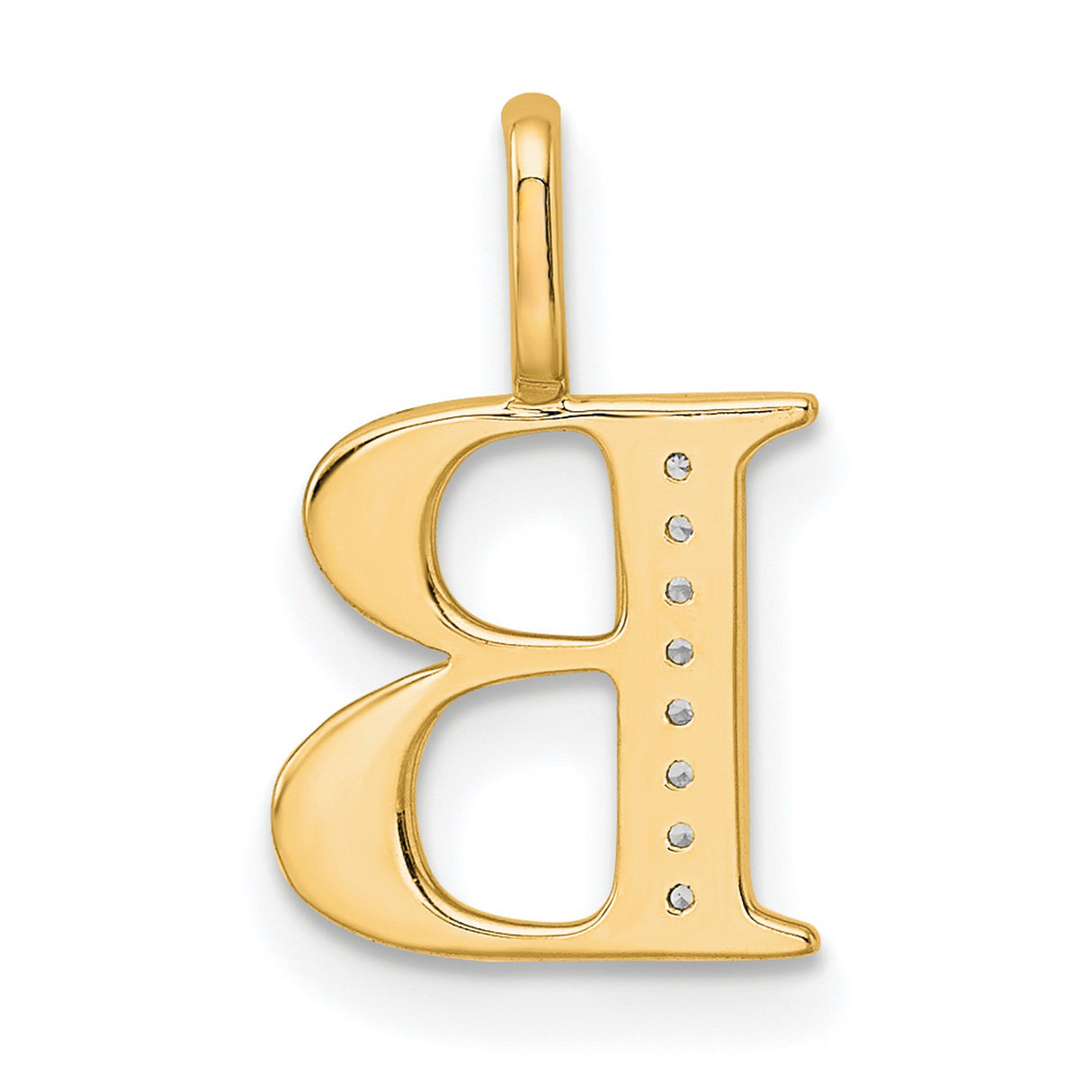 10k Yellow Gold Initial Pendant with Diamond Accents, Letter B, Polished Finish, Monogram Jewelry