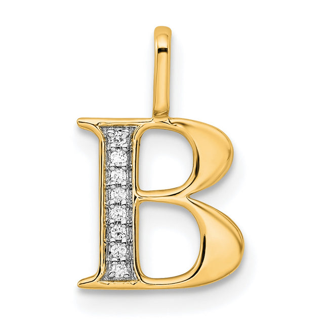 14k Yellow Gold Letter B Pendant with White Diamond Accent Charm for Men or Women
