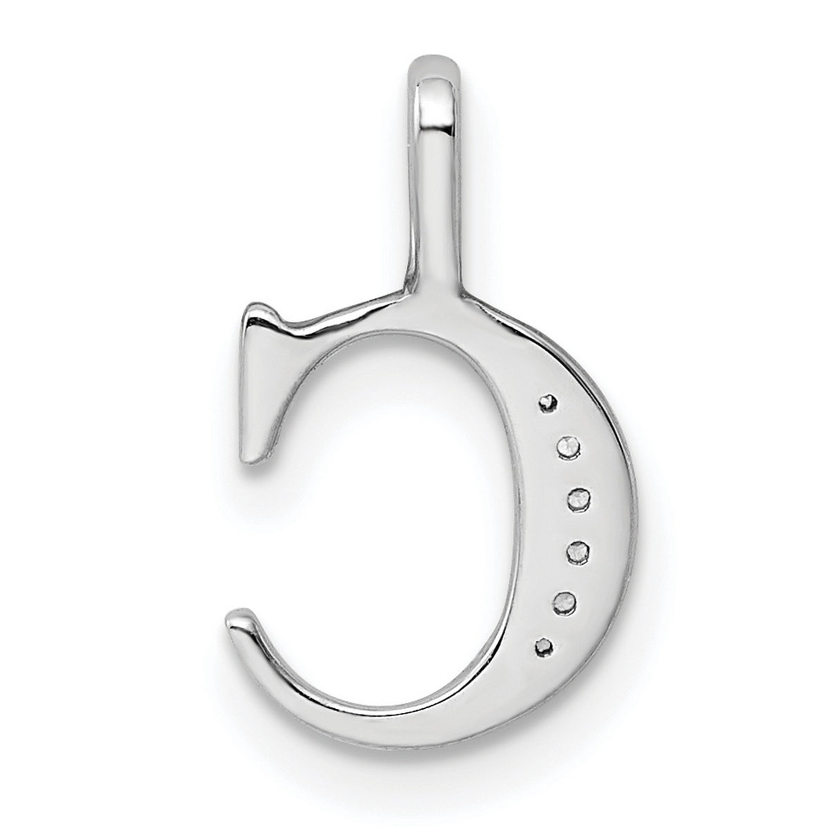 14k White Gold Initial C Pendant with Diamond Accents, Polished Monogram Charm for Women