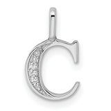 14k White Gold Initial C Pendant with Diamond Accents, Polished Monogram Charm for Women