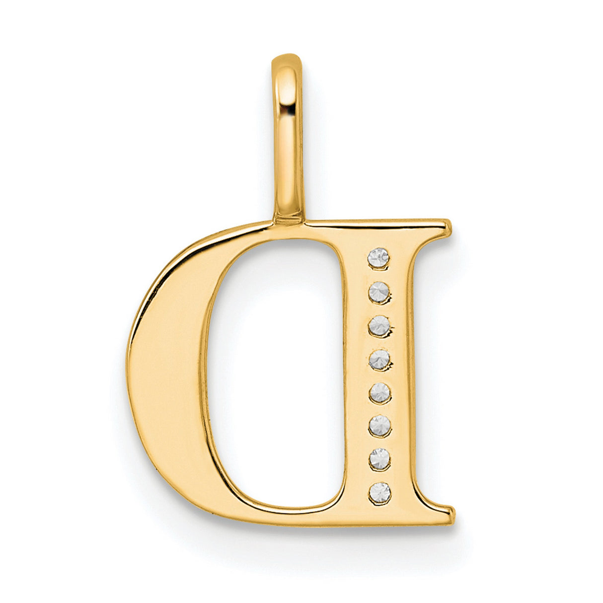 14k Yellow Gold Initial Pendant with Pavé Diamond Inlay, Script Letter D Charm