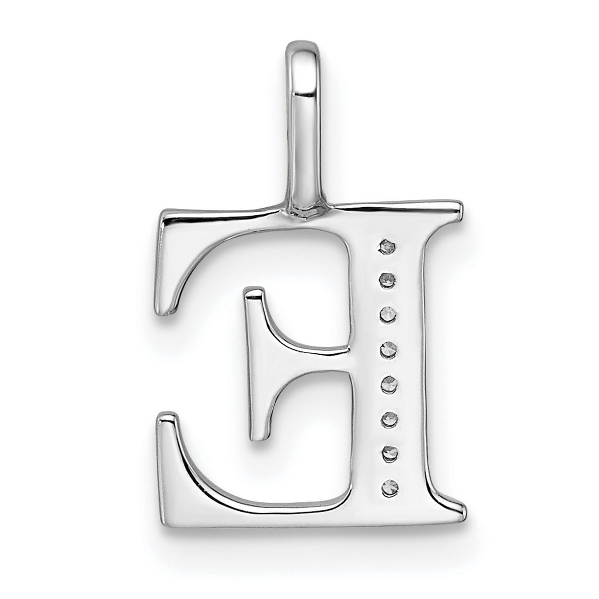 14k White Gold Letter E Pendant with Diamond Accents, Initial Alphabet Charm Jewelry