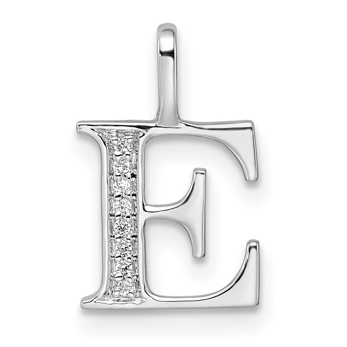 14k White Gold Letter E Pendant with Diamond Accents, Initial Alphabet Charm Jewelry