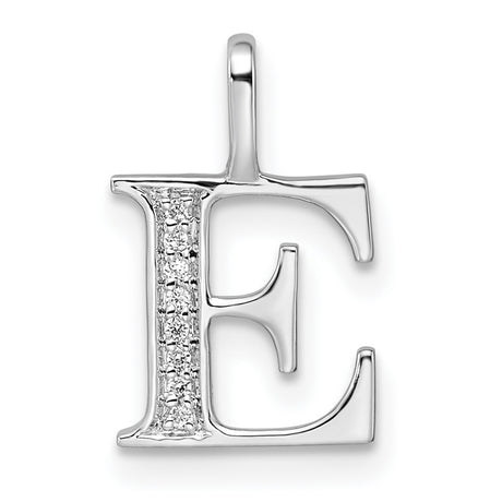 14k White Gold Letter E Pendant with Diamond Accents, Initial Alphabet Charm Jewelry