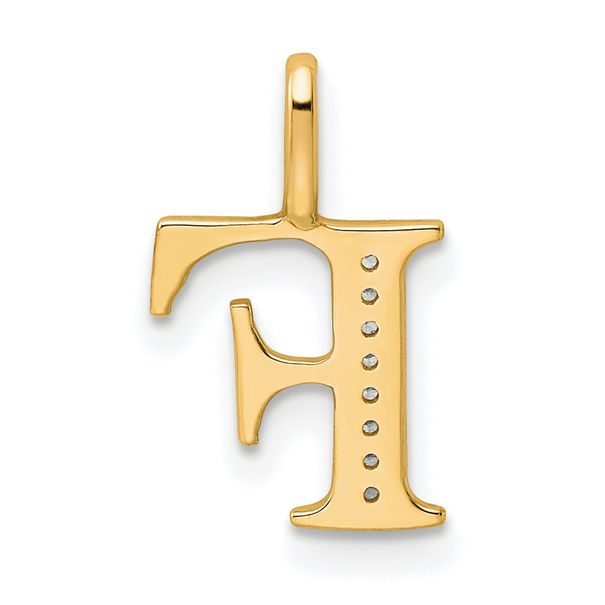 10k Yellow Gold Letter F Pendant with Clear Stones, Initial Charm for Women or Unisex