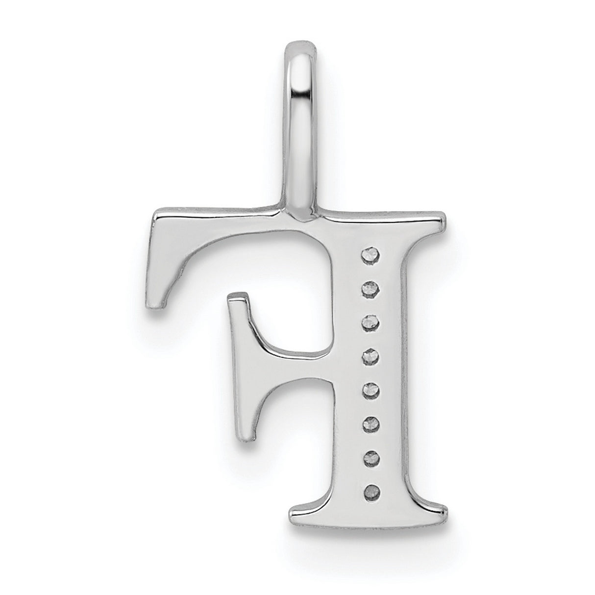14k White Gold Letter F Pendant with Diamond Accents, Block Initial Charm