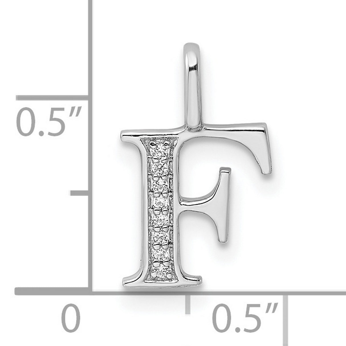 14k White Gold Letter F Pendant with Diamond Accents, Block Initial Charm