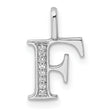 14k White Gold Letter F Pendant with Diamond Accents, Block Initial Charm