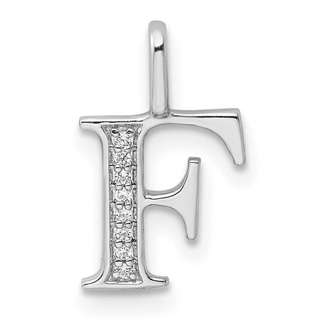 14k White Gold Letter F Pendant with Diamond Accents, Block Initial Charm