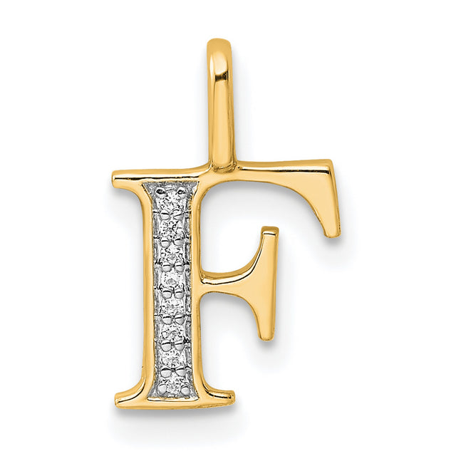 14k Yellow Gold Letter F Pendant with Pavé Diamond Accents, Classic Serif Monogram Charm