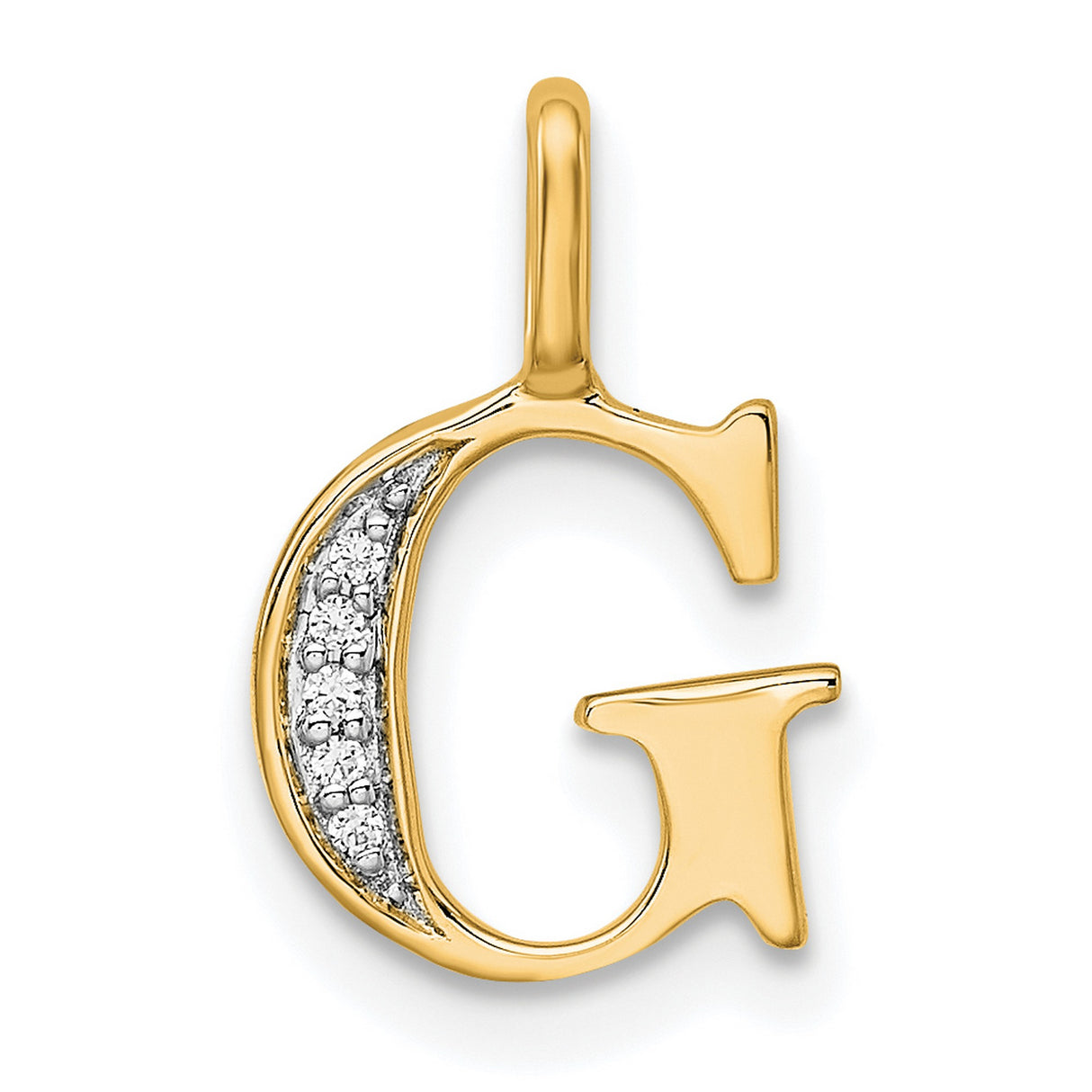 10k Yellow Gold Letter G Pendant with Pavé Diamond Accents, Polished Initial Charm