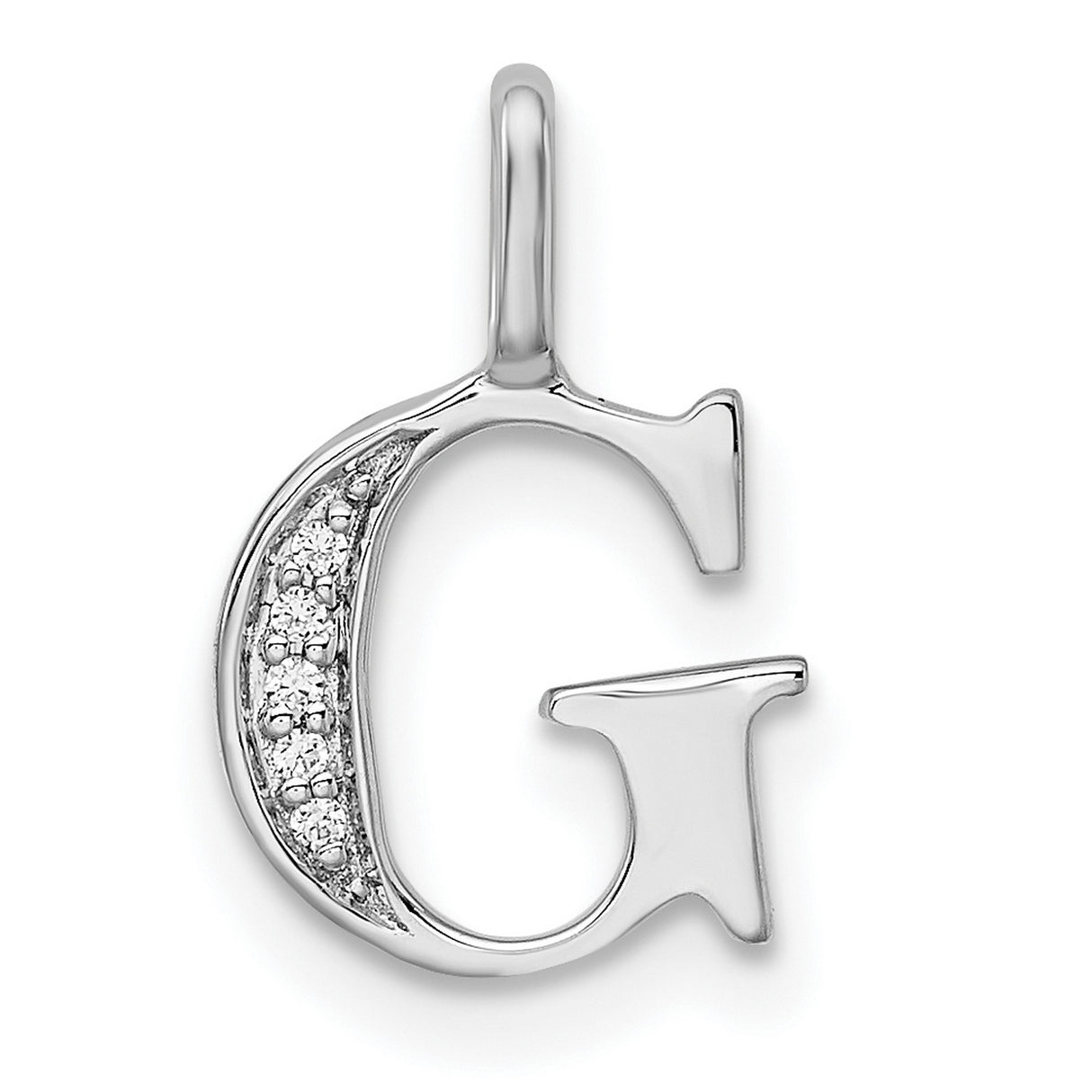 14k White Gold G Initial Pendant with Diamond Accents, Modern Letter Charm for Women