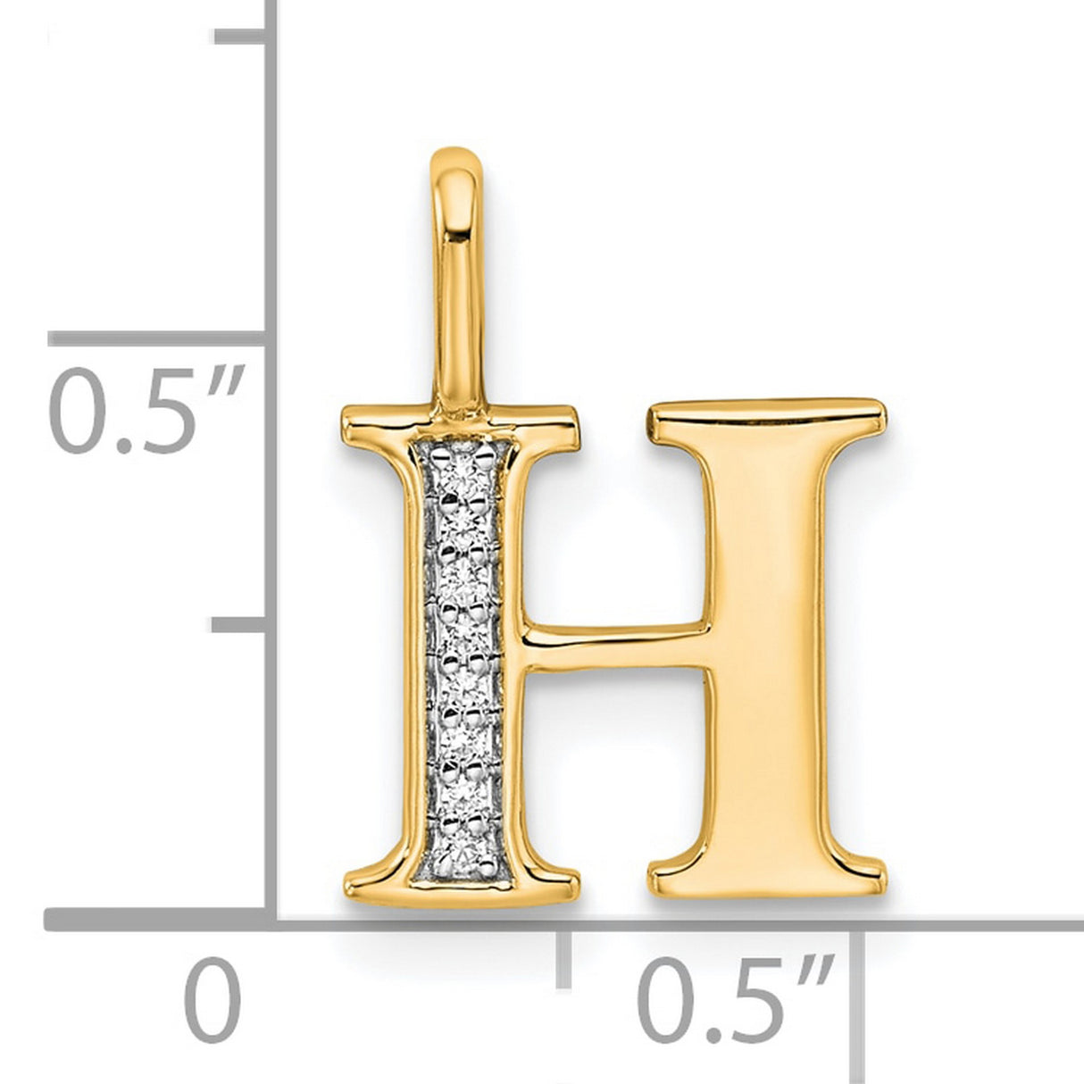 10k Yellow Gold Letter H Pendant with Diamond Accent, Polished Initial Charm for Women