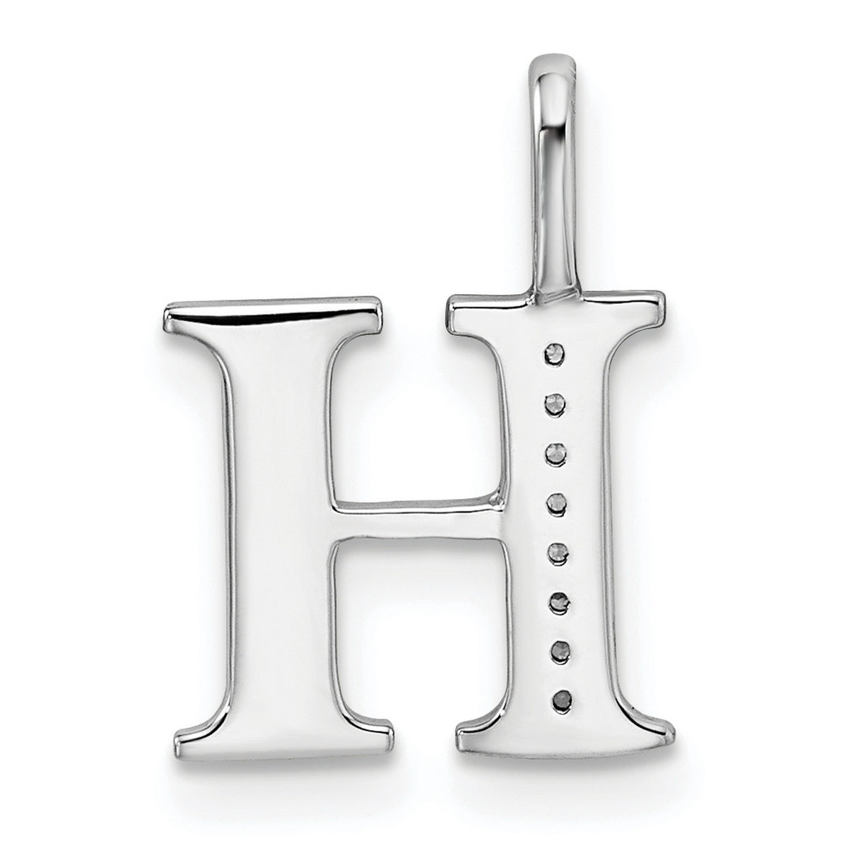 14k White Gold Letter H Pendant with Diamond Accent, Polished Monogram Initial Charm