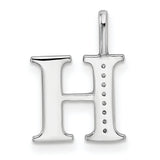 14k White Gold Letter H Pendant with Diamond Accent, Polished Monogram Initial Charm