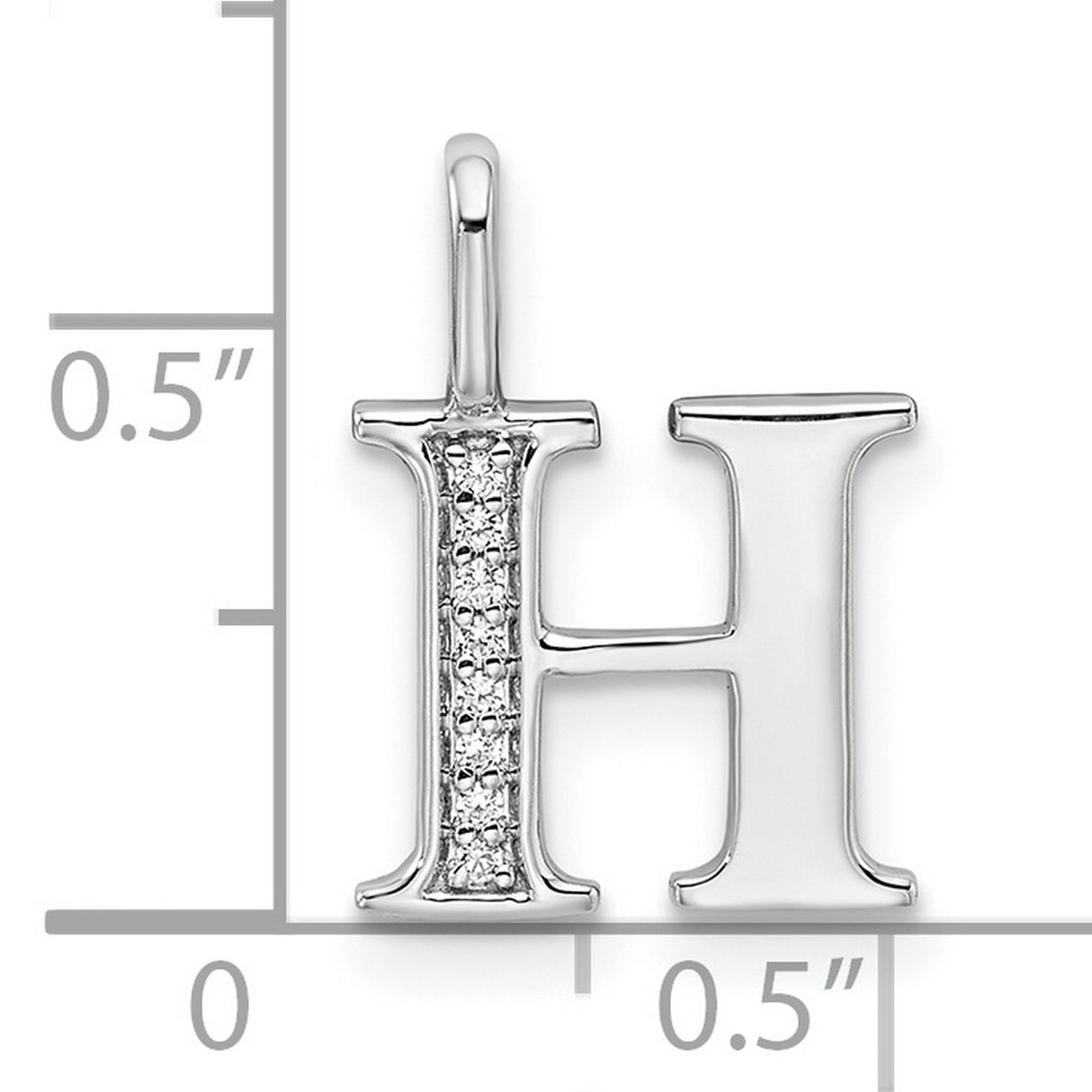 14k White Gold Letter H Pendant with Diamond Accent, Polished Monogram Initial Charm