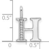 14k White Gold Letter H Pendant with Diamond Accent, Polished Monogram Initial Charm