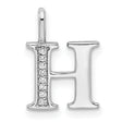 14k White Gold Letter H Pendant with Diamond Accent, Polished Monogram Initial Charm