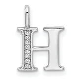 14k White Gold Letter H Pendant with Diamond Accent, Polished Monogram Initial Charm