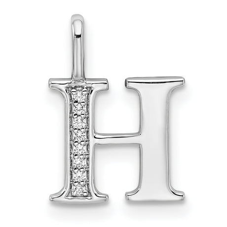 14k White Gold Letter H Pendant with Diamond Accent, Polished Monogram Initial Charm