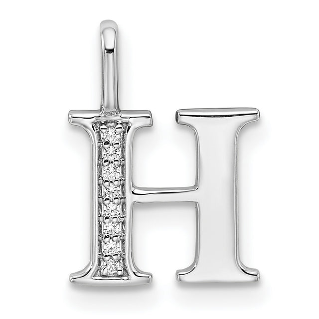 14k White Gold Letter H Pendant with Diamond Accent, Polished Monogram Initial Charm