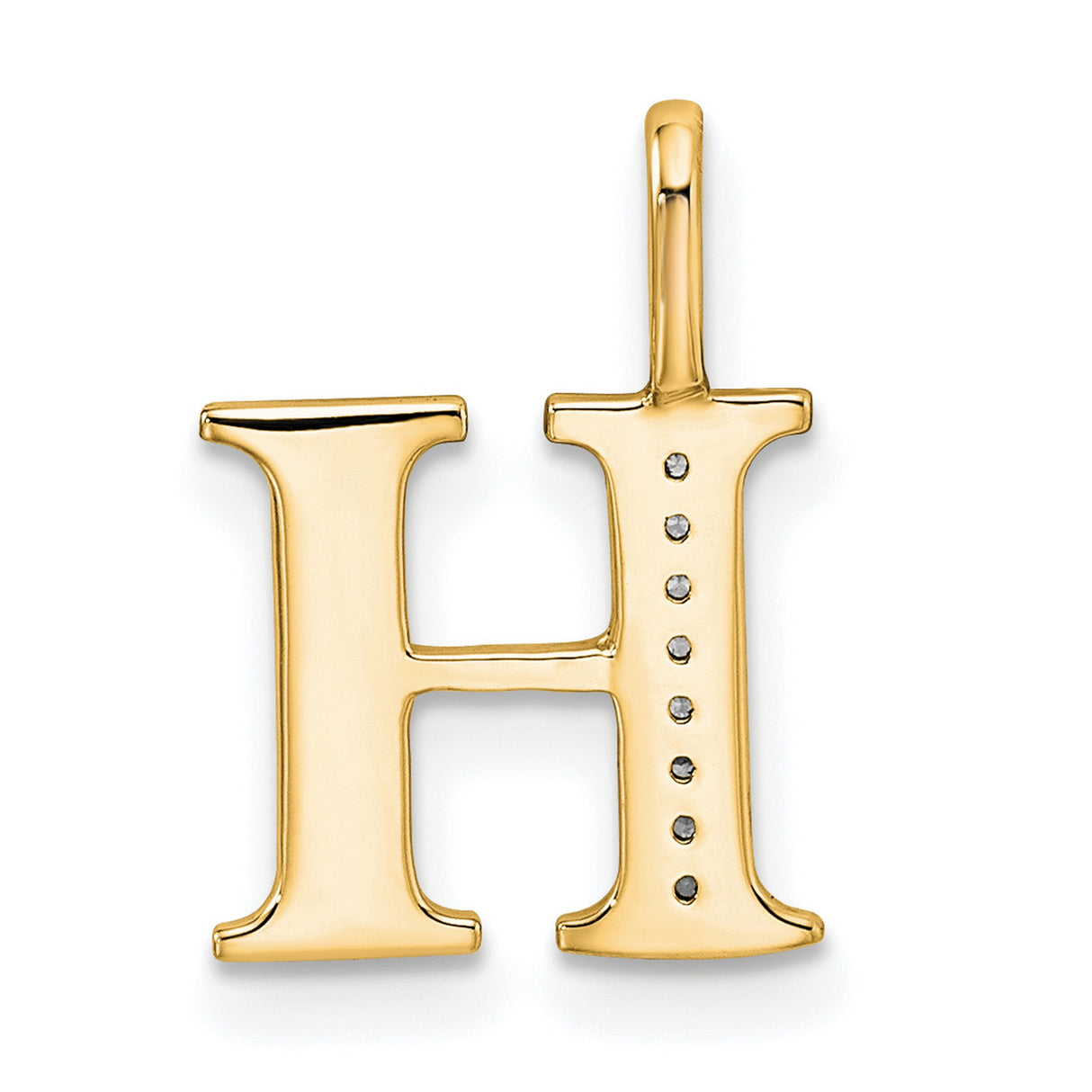 14k Yellow Gold Letter H Pendant with Diamond Accents, Dainty Alphabet Charm
