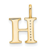 14k Yellow Gold Letter H Pendant with Diamond Accents, Dainty Alphabet Charm