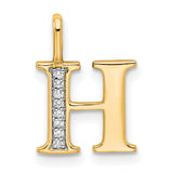 14k Yellow Gold Letter H Pendant with Diamond Accents, Dainty Alphabet Charm