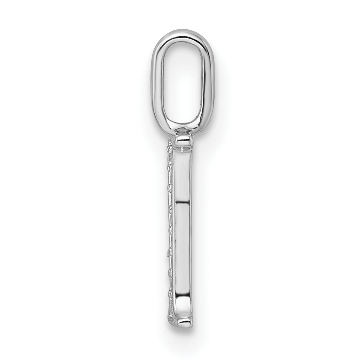 14k White Gold Diamond Initial Pendant, Letter I Monogram Charm, High Polish Finish