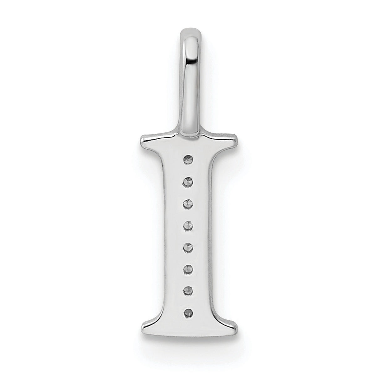 14k White Gold Diamond Initial Pendant, Letter I Monogram Charm, High Polish Finish