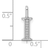 14k White Gold Diamond Initial Pendant, Letter I Monogram Charm, High Polish Finish