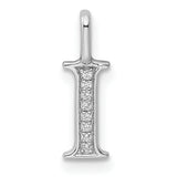 14k White Gold Diamond Initial Pendant, Letter I Monogram Charm, High Polish Finish