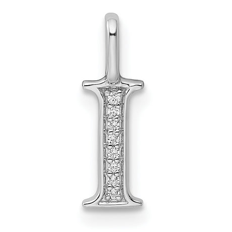 14k White Gold Diamond Initial Pendant, Letter I Monogram Charm, High Polish Finish