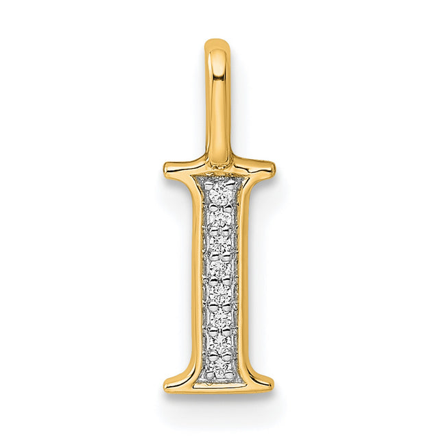 14k Yellow Gold Initial I Pendant with Diamond Accent, Letter Charm Jewelry for Women