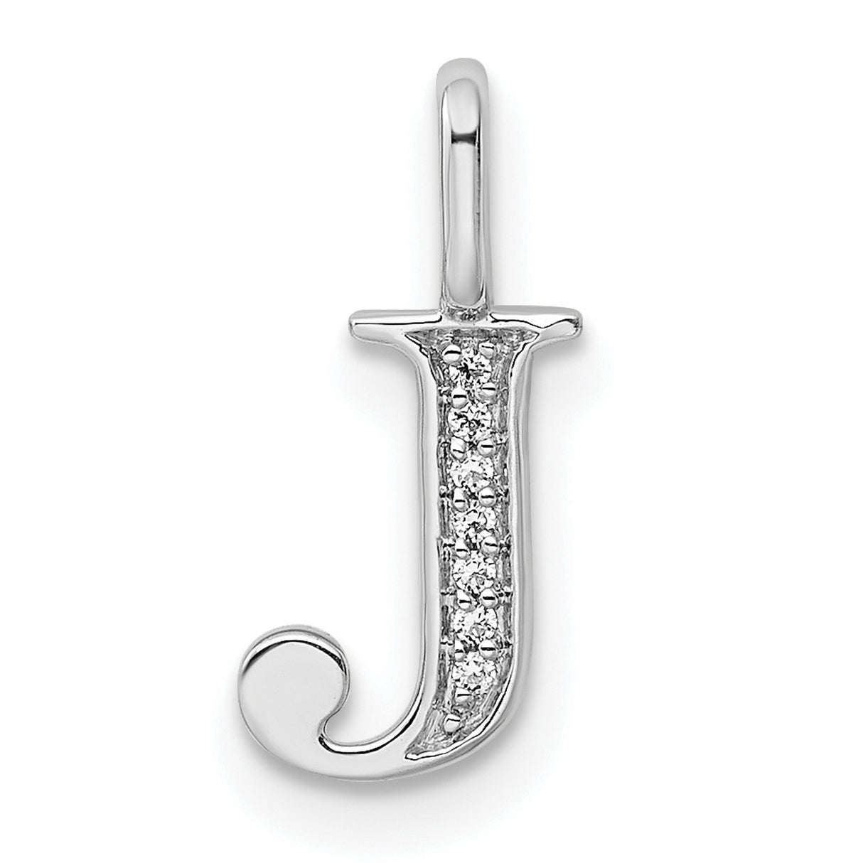 14k White Gold Initial J Pendant with Diamond Accents, Monogram Letter Charm for Women