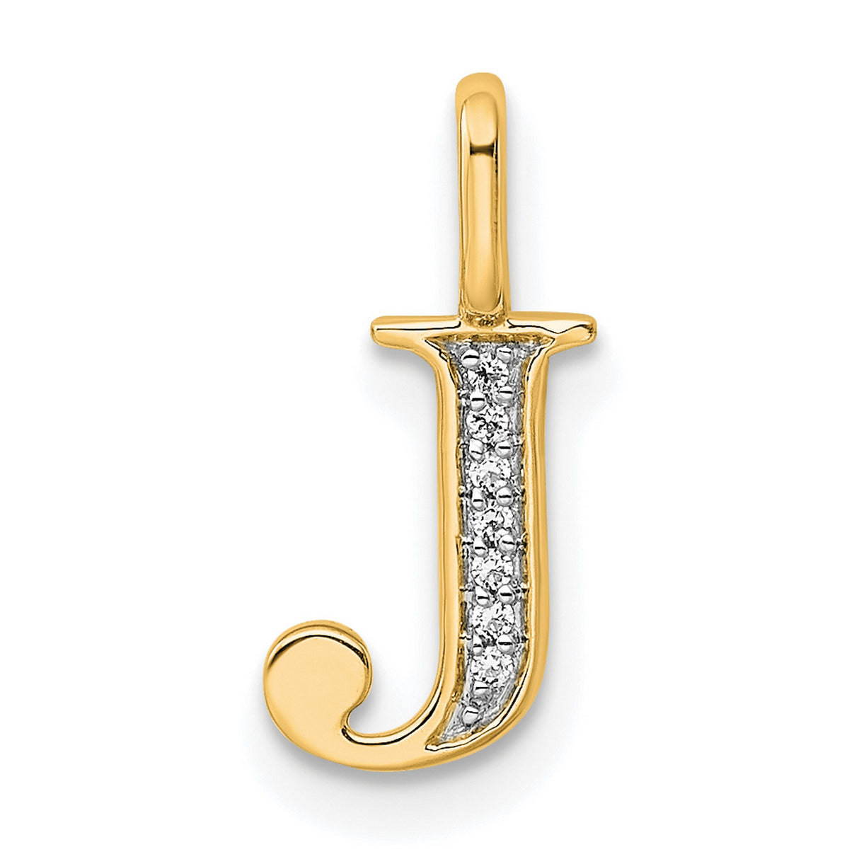 14k Yellow Gold Initial J Pendant with Diamond Accents, Monogram Letter Charm