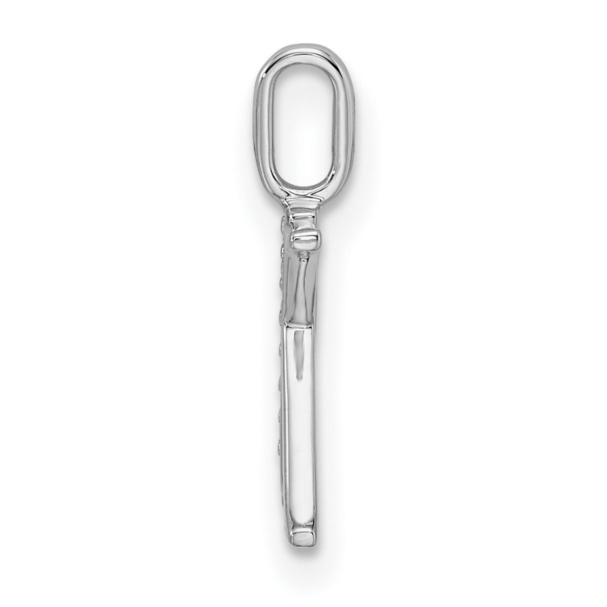 14k White Gold Letter K Pendant with Diamond Accent, Vertical Bar Initial Charm