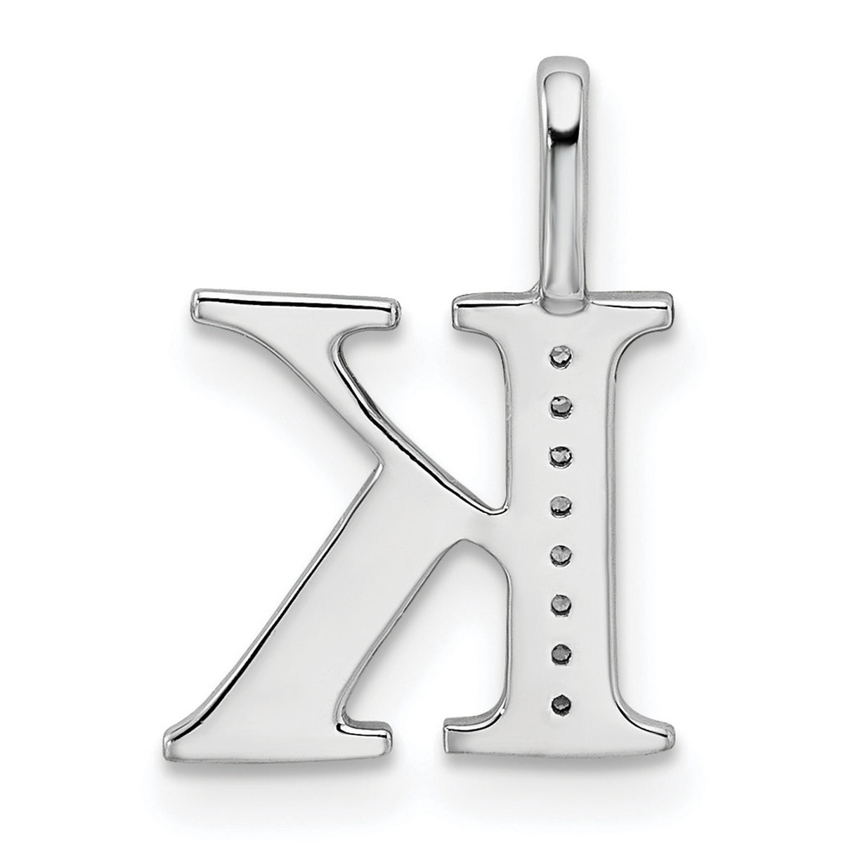14k White Gold Letter K Pendant with Diamond Accent, Vertical Bar Initial Charm