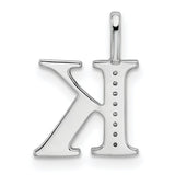 14k White Gold Letter K Pendant with Diamond Accent, Vertical Bar Initial Charm