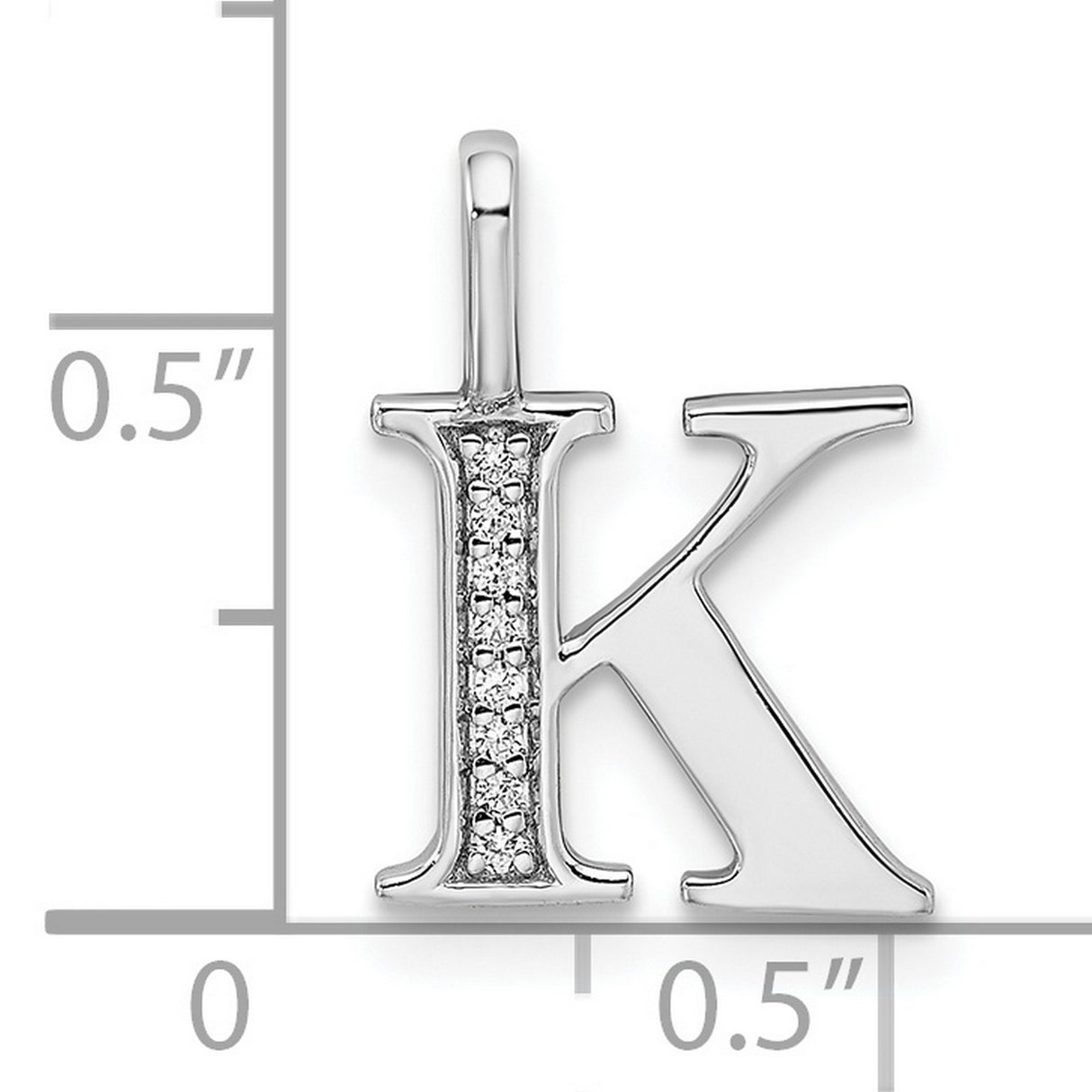 14k White Gold Letter K Pendant with Diamond Accent, Vertical Bar Initial Charm